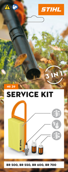 Werbung für STIHL Service Kit 39 mit Luftfilter Zündkerze Kraftstofffilter für Laubbläser