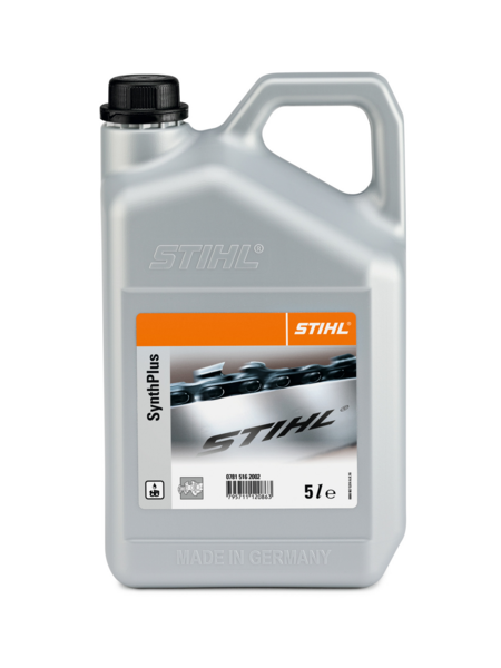 5-Liter-Kanister STIHL Haftöl SynthPlus für Motorsägen mit Markenlogo und Produktinformationen