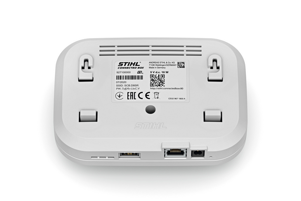 STIHL Connected Mobile Box auf weißem Hintergrund mit technischen Details