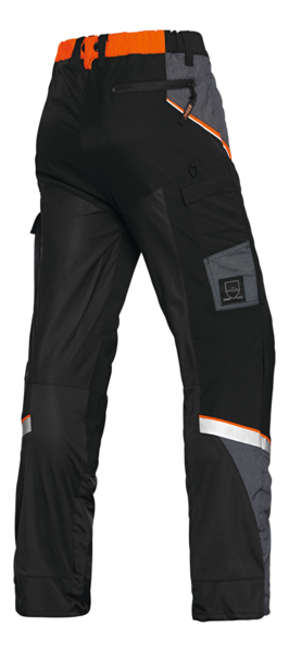 STIHL Bundhose ADVANCE X-Light in Schwarz mit orangefarbenen Details und reflektierenden Streifen