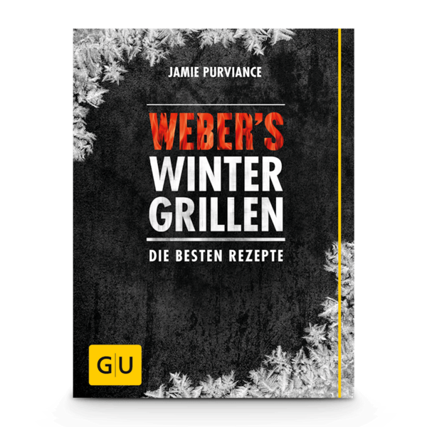 Cover des Buches Weber's Wintergrillen mit winterlichem Hintergrund und GU Verlagslogo