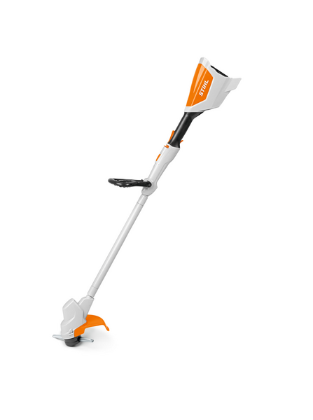 Stihl Spielzeug-Motorsense für Kinder in Weiß und Orange auf weißem Hintergrund