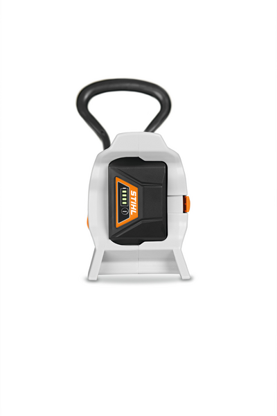 Stihl Spielzeug-Motorsense für Kinder in Weiß mit schwarzen und orangefarbenen Details