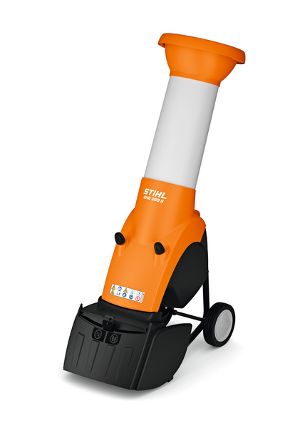 STIHL GHE 260 S Häcksler in Orange und Weiß mit Auffangbox und Rädern