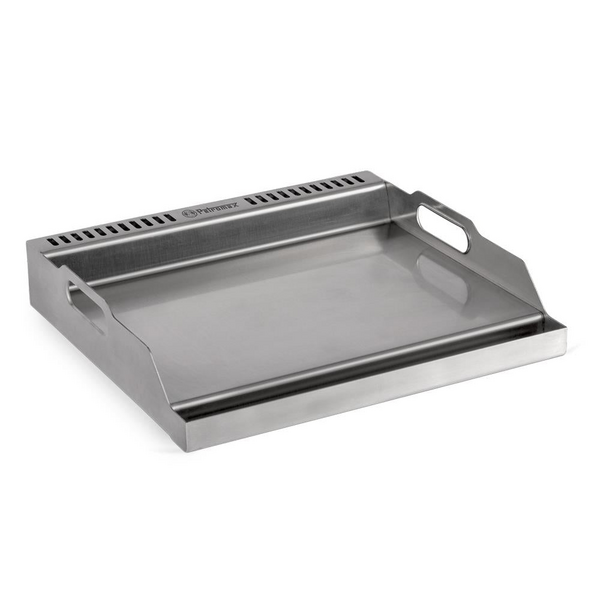 Edelstahl Plancha Grillplatte von Petromax mit Henkeln und Fettauffangrinne