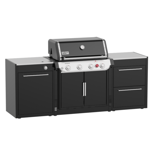 Weber BBQ Kitchen Gas 231 Set für Genesis Gasgrill in Schwarz mit Edelstahl Arbeitsflächen