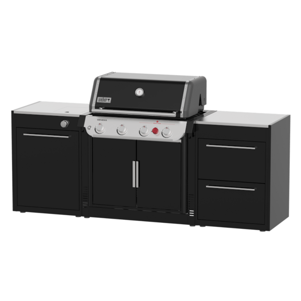 Weber BBQ Kitchen Gas 231 Set für Genesis mit modernem schwarzen Design und Edelstahl-Arbeitsplatten