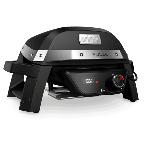 Weber PULSE 1000 Elektrogrill in Schwarz mit digitalem Display und Edelstahlakzenten