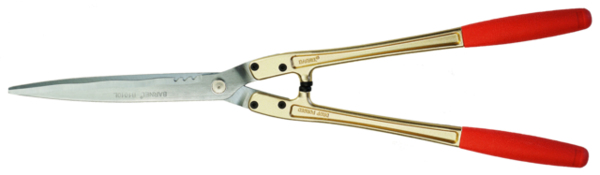 Handheckenschere mit Carbonstahl-Klingen und roten Komfortgriffen