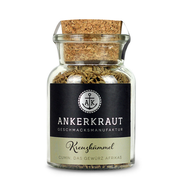 Ankerkraut Kreuzkümmel in Glasflasche mit Korkverschluss