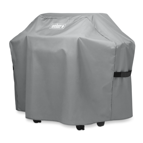 Weber Abdeckhaube Standard für Genesis II 200-Serie in Grau mit Logo und Befestigungsgurten