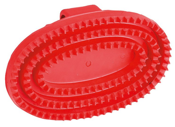 Roter ovaler Gummistriegel für Kinder zur Pferdepflege