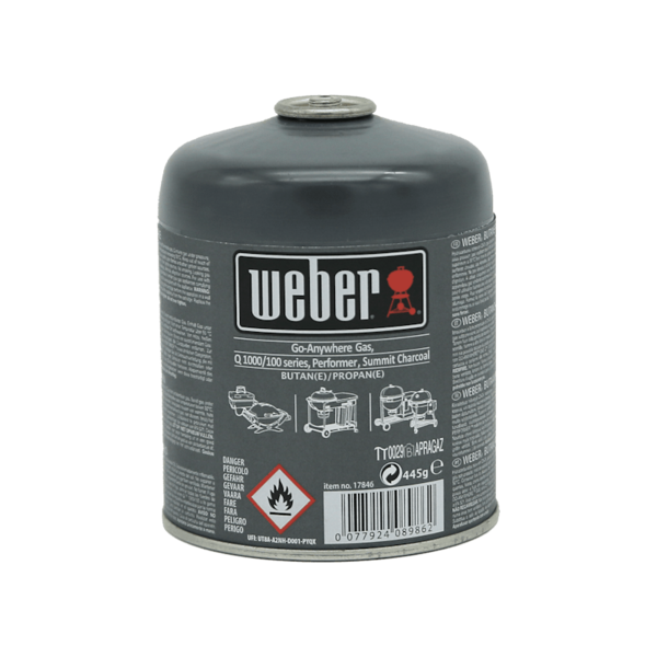 Weber Gas-Kartusche für Outdoor-Grills, dunkelgrau, mit Sicherheitsinformationen