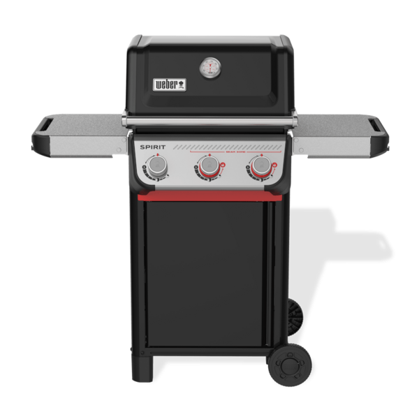 Weber SPIRIT E-325 GBS Gasgrill in Schwarz mit heruntergeklappten Seitentischen und Thermometer