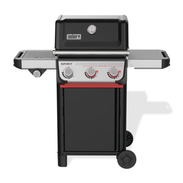 Weber SPIRIT E-335 GBS Gasgrill in Schwarz mit geschlossenem Deckel und Seitentischen
