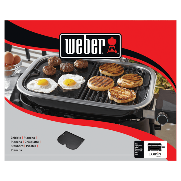 Weber Grillplatte auf Lumin Compact Elektrogrill mit verschiedenen Speisen
