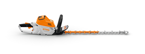 Stihl HSA 100 Heckenschere in Seitenansicht mit Fokus auf Schneidklinge und ergonomischen Griffen