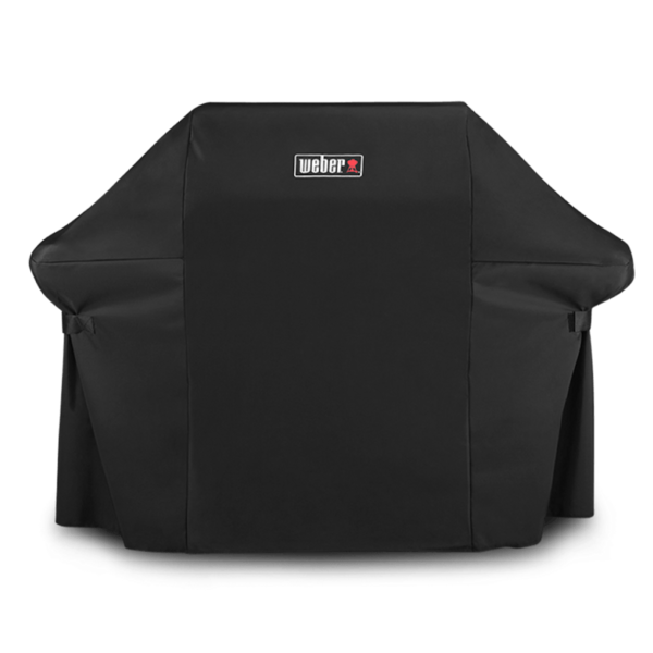 Schwarze Weber Premium Abdeckhaube für Genesis II 600 Grill mit sichtbarem Logo