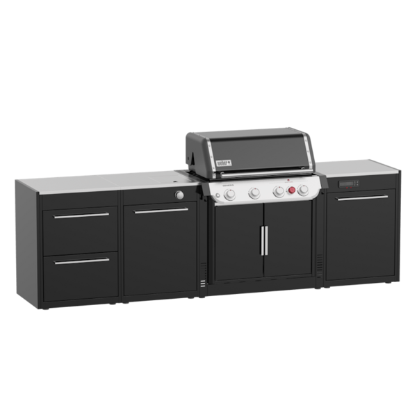 Weber BBQ Kitchen 331 Set für Genesis Gasgrills in schwarz mit Edelstahl-Arbeitsplatten