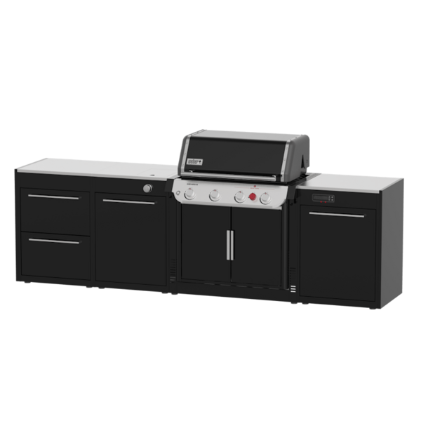 Weber BBQ Kitchen 331 Set für Genesis Gasgrills mit schwarzen Modulen und Edelstahl-Arbeitsflächen