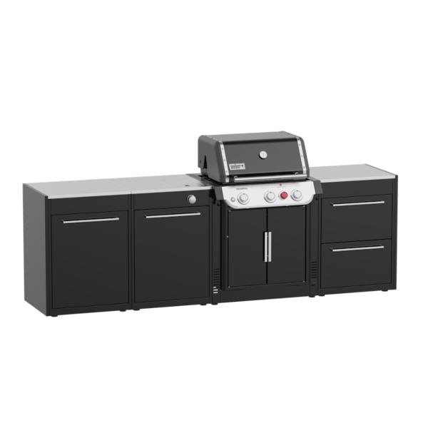 Weber BBQ Kitchen 331 Set für Genesis Gasgrills mit Edelstahl-Arbeitsplatten und dunklen Modulen