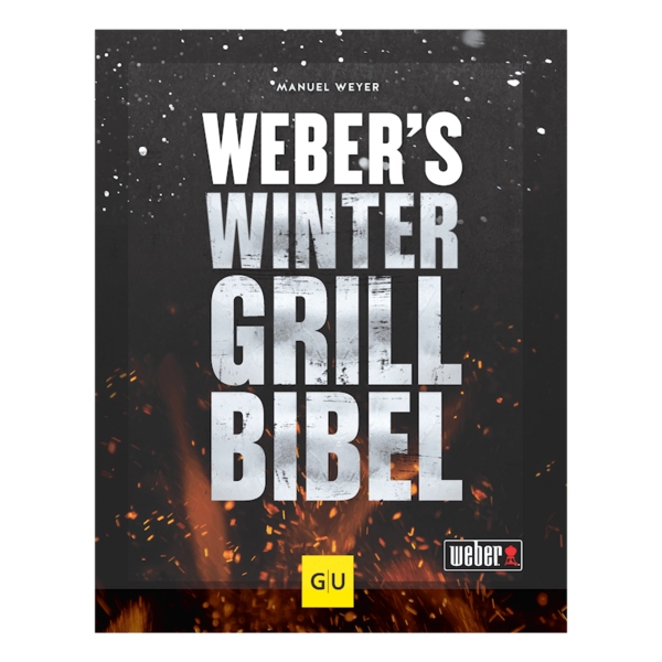 Cover von Weber's Winter Grillbibel mit Funken und dunklem Hintergrund