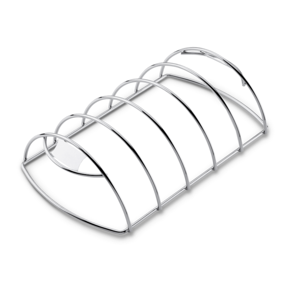 Weber Spare-Rib-Halter auf dunkelgrünem Hintergrund für effizientes Grillen