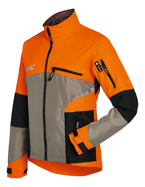 STIHL Jacke DYNAMIC Vent in Orange mit grauen und schwarzen Details und reflektierenden Streifen