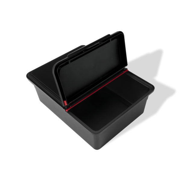 Schwarze Weber Works Outdoor-Aufbewahrungsbox mit offenem Deckel