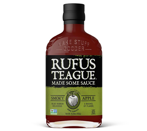 Flasche Rufus Teague Smoky Apple BBQ-Sauce mit Etikett Details