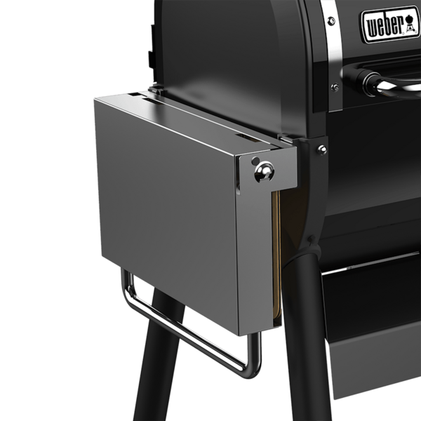 Weber SmokeFire Edelstahl-Seitentisch am Grill mit integriertem Flaschenöffner