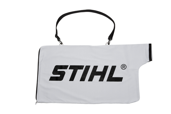 Weißer STIHL Auffangsack für Laubsauger mit Logo und Tragegurt