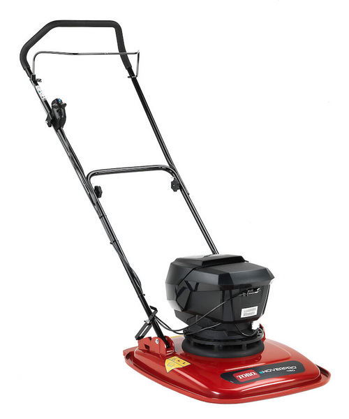 Toro eHoverPro 450 elektrischer Schwebemäher mit roter Basis und schwarzem Motor