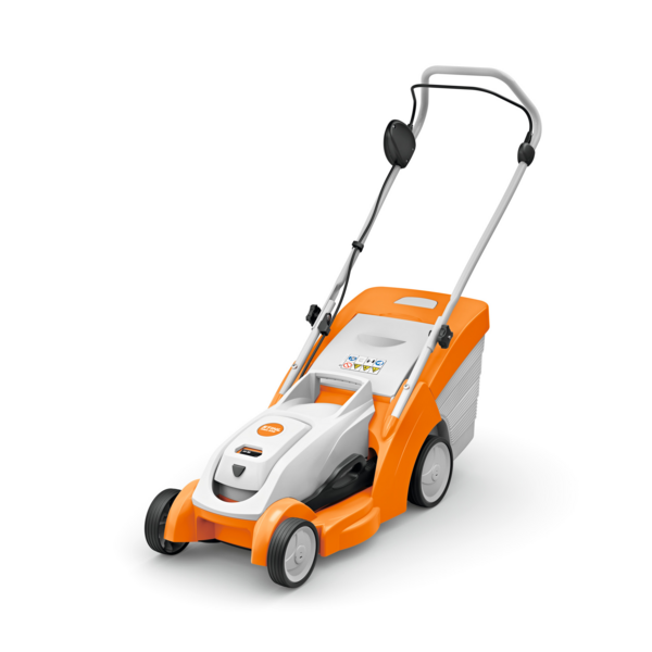 STIHL RMA 239 Akku-Rasenmäher in Orange und Weiß auf weißem Hintergrund