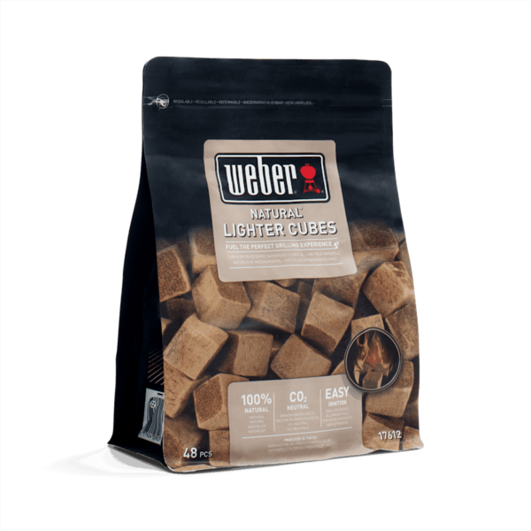 Verpackung von Weber Natural Lighter Cubes mit 48 ökologischen Anzündwürfeln