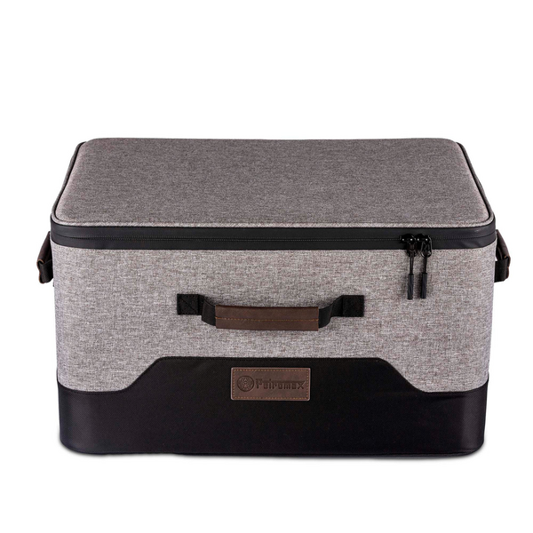 Petromax Catago Box 50 in grau und schwarz mit Lederlogo und Reißverschluss