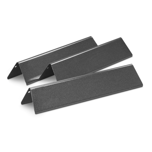 Drei schwarze Weber Flavorizer Bars für Spirit 200-Serie auf dunkelgrünem Hintergrund