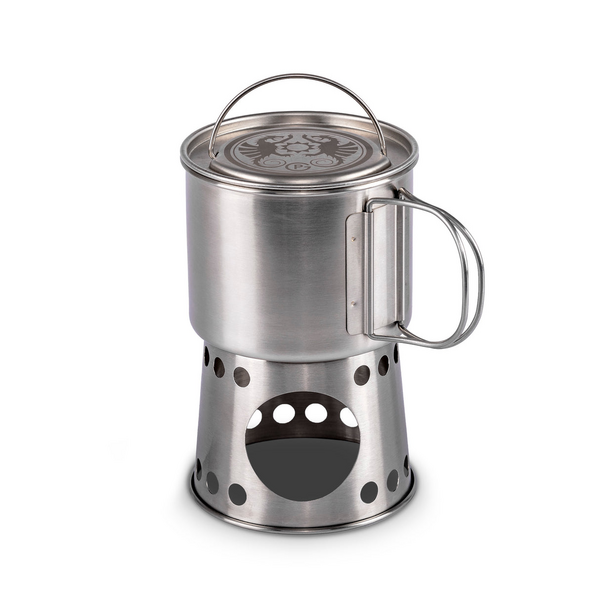 Petromax Kochbecher aus Edelstahl auf Brennstoffbehälter für Outdoor-Kochen