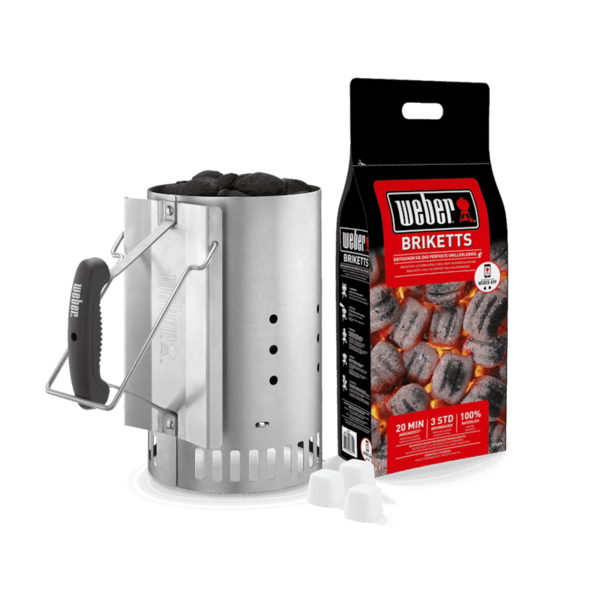 Weber Anzünd Set mit Kamin, Briketts und Anzündwürfeln für schnelles Grillen