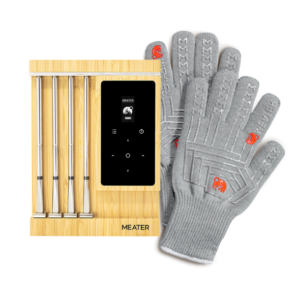 MEATER Pro XL Set mit Monitor, vier Thermometern in Bambusstation und zwei Grillhandschuhen