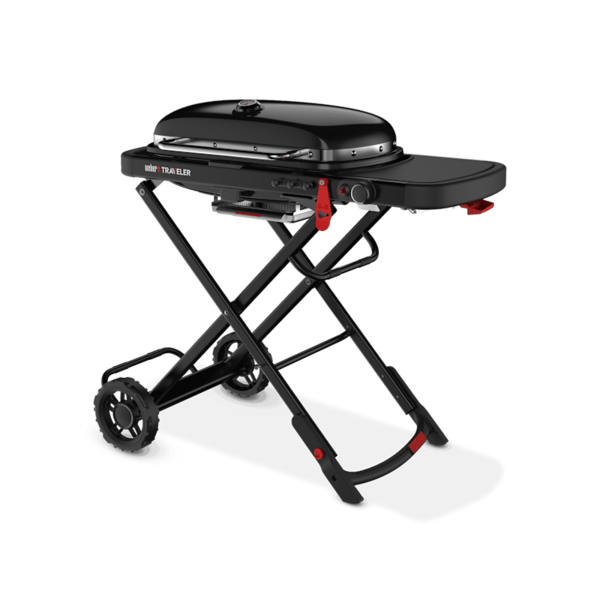 Weber Traveler Gasgrill Stealth Edition auf zusammenklappbarem Wagen