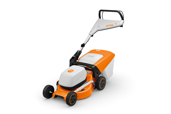 STIHL Akku-Rasenmäher RMA 248 in Orange und Weiß mit klappbarem Holm und Grasfangkorb
