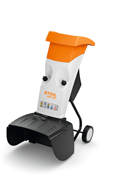 STIHL Elektro-Häcksler GHE 105 in Weiß und Orange auf weißem Hintergrund