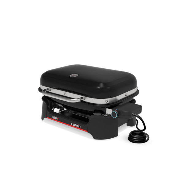 Weber LUMIN Elektrogrill in Schwarz mit Edelstahlelementen und rotem Logo