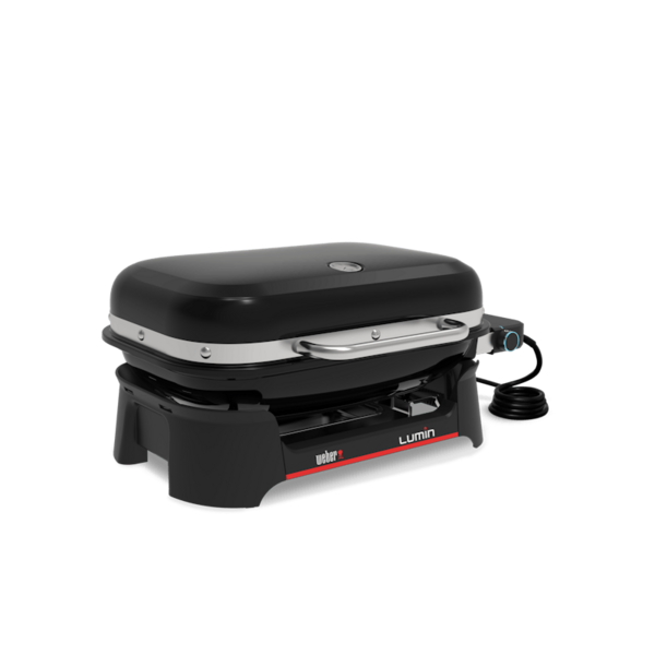 Weber LUMIN Elektrogrill in Schwarz mit geschlossenem Deckel und Stromkabel