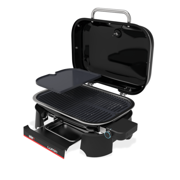 Weber LUMIN Elektrogrill Modell 2026 mit offenem Deckel und sichtbarem Grillrost