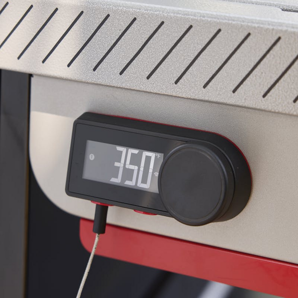 Digitaler LCD-Controller am Weber Holzkohlegrill zeigt 350°F