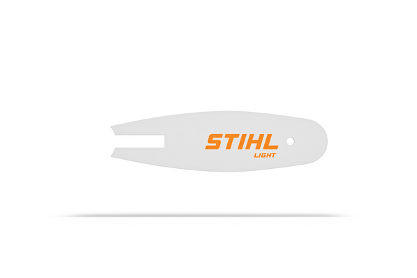 Weiße Stihl Rollomatic Light Führungsschiene mit orangefarbenem Logo