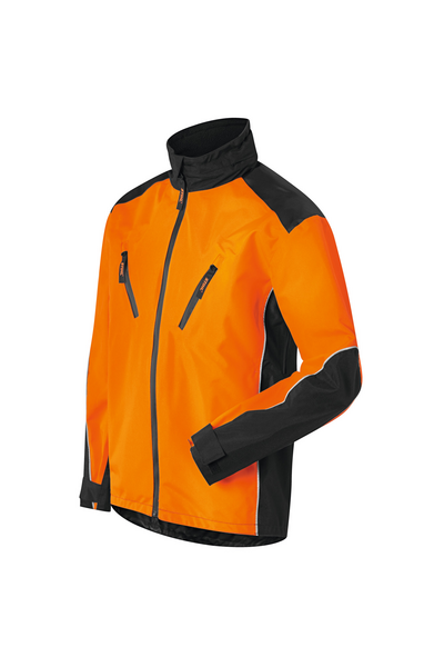 STIHL Wetterschutz-Jacke Raintec in Orange mit schwarzen Details und reflektierenden Elementen