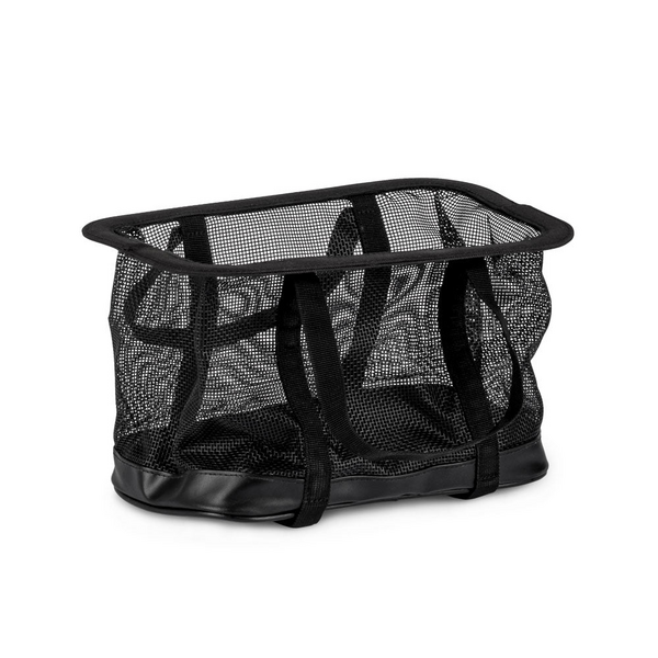 Schwarzer Netzeinsatz für Kühltasche mit klappbaren Griffen auf weißem Hintergrund